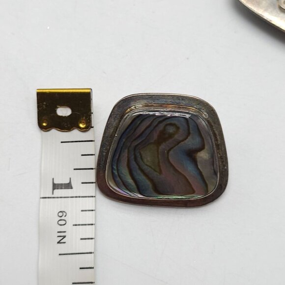 Vintage ATI Mexican Sterling Silver Abalone Shell Clip-On Earrings Square Design - Picture 5 of 6